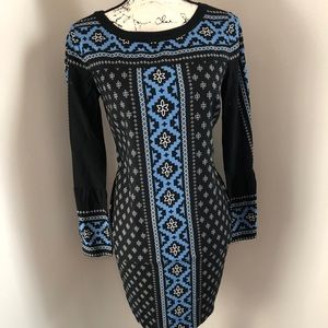 LOFT Black and Blue Long Sleeve Dress